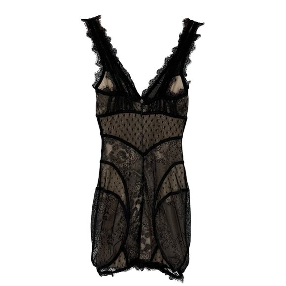 Vintage Bebe Nude & Black Lace Corset Style Mini Dress XS| Femme Fatale Coquette - Picture 14 of 16